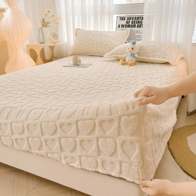Winter Warm Fitted Bed Sheet Taff Velvet Fleece Bed Linen Single/Double/King/Queen Size Plush Mattress Cover Thick Bed Cover