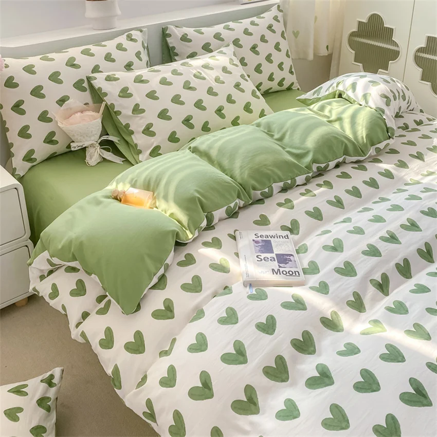 Korean Retro Floral Bedding Set 100% Washed Cotton Bed Sheets Set Soft Duvet Cover Bed Linen Pillowcase Single Double Queen King