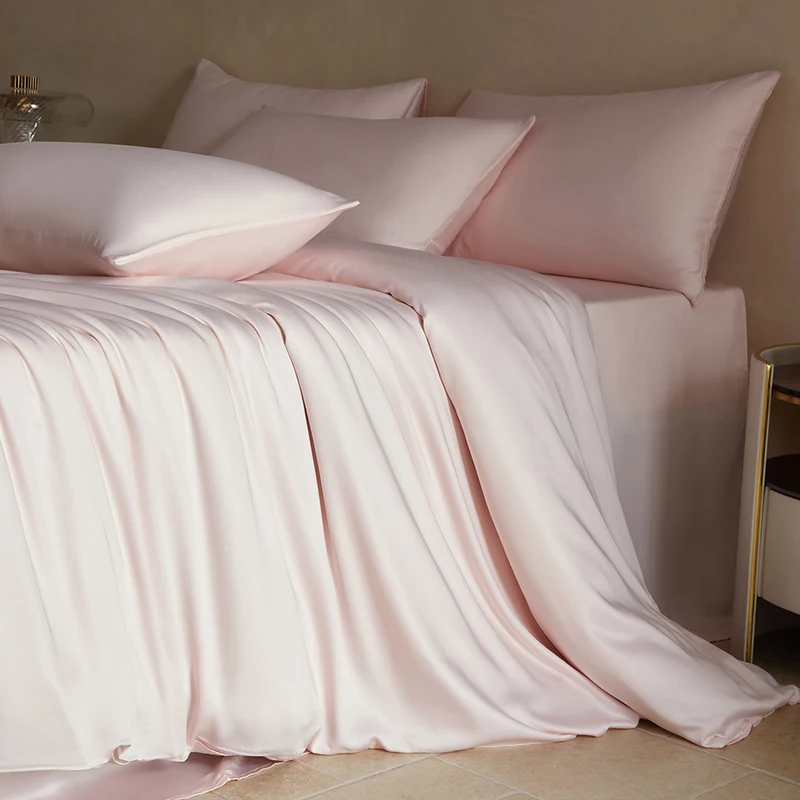 Mulberry Silk Bedding Set Twin Full Queen Size Duvet Cover Set with Quilt Cover Flat Sheet Pillowcase Luxurious Smooth Bed Sheet