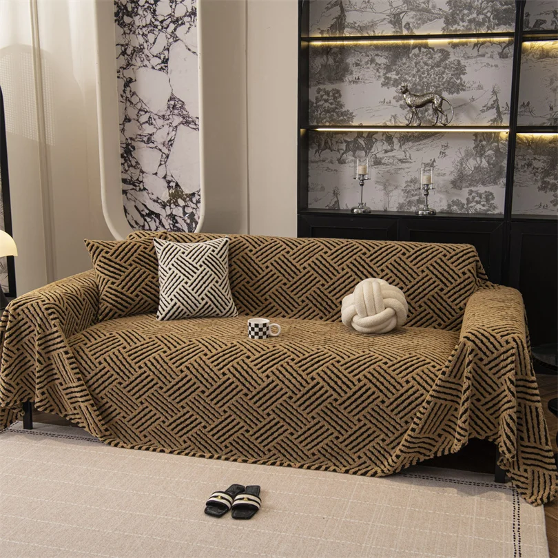 Fleece Plush Sofa Cover Cloth Thickne Anti-Slip Sofa Towel Geometric Style Couch Seat Cushion Cover Full Coverage Velvet Blanket