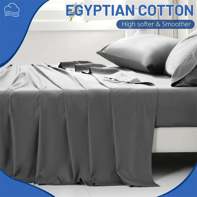100% Egyptian Cotton Bed Sheet Set 1600 Thread Count Bedding Set Luxury Flat Top Sheet Fitted Bed Sheets Pillowcase Smooth Soft
