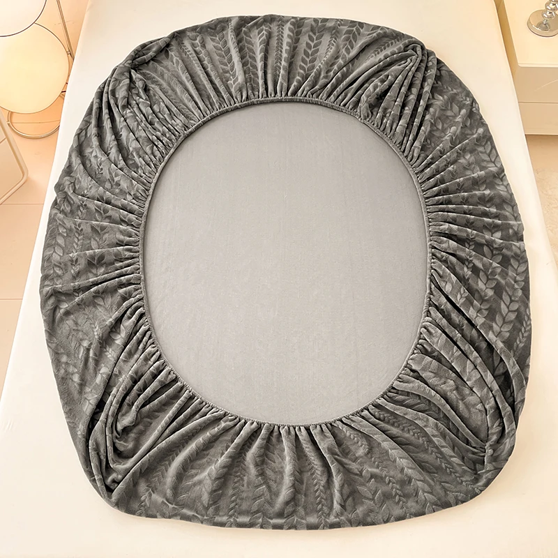 WASART Winter coral fleece jacquard fitted sheet elastic mattress protector cover warm fluffy plush bed linens 150x200 king size