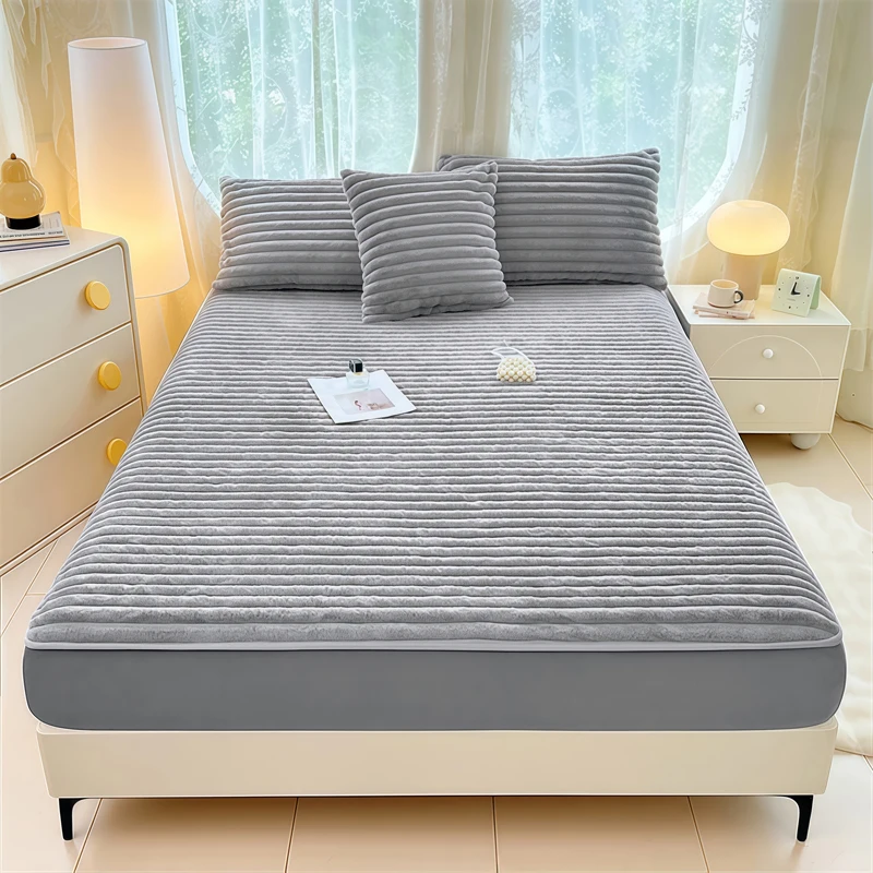 WASART Fluffy Rabbit Plush Fitted Sheet Elastic Mattress Cover Warm Winter Coral Fleece bed linens Luxury Double Bed King Size