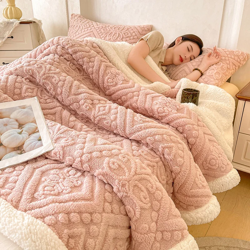 Double Layer Carved Velvet Warm Autumn Winter Blanket for Bed Soft Fluffy Sofa Blankets Cozy Plush Fleece Sofa Cover Blanket Nap