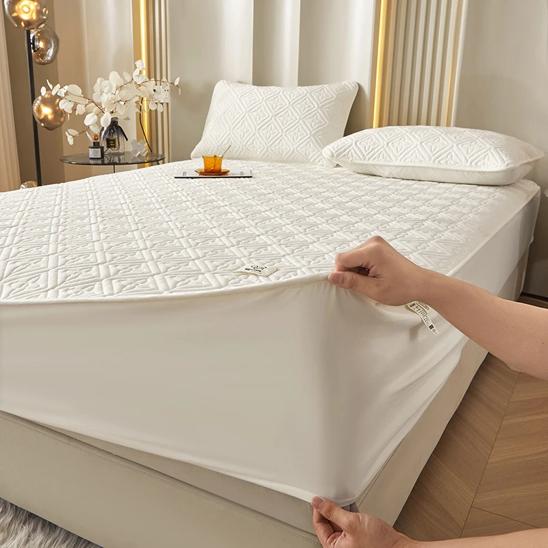 Bedding Pure Cotton Thick Mattress Cover Soybean Microfiber Filling Elastic Fitted Sheet Queen King Size Mattress Pad Protector