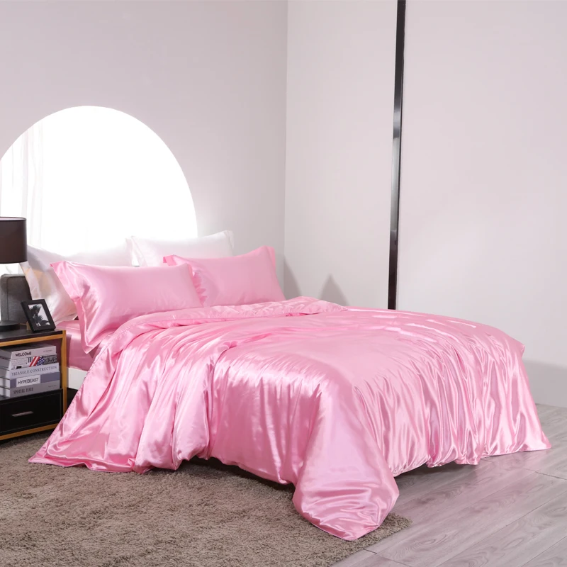 Blend Mulberry Silk Luxury Bedding Set Fitted & Flat Sheet Silky Duvet Cover Pillowcase for Home Hotel Premium Queen King Size