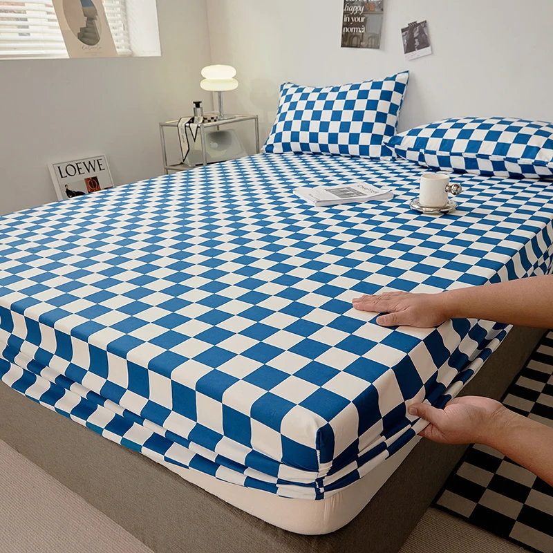 Nordic Bedspreads 100% Cotton Mattress Cover All-around Elastic Band Fitted Bed Sheet for Queen King Double Single Bed Easy Care