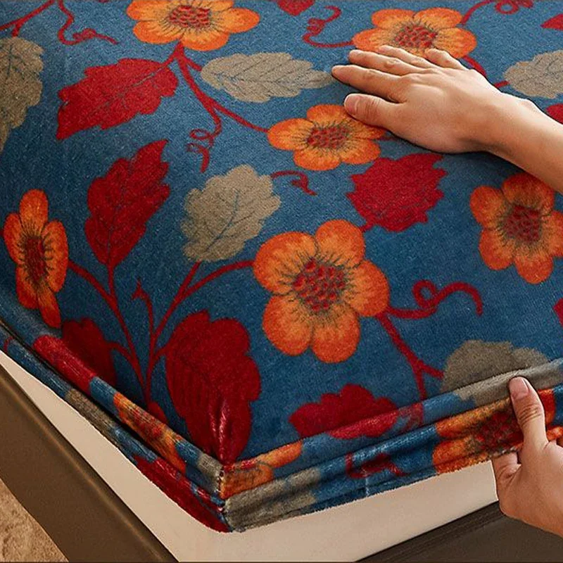 WASART Soft warm velvet elastic fitted sheet mattress protector cover winter couple luxury double bed bedsheet queen king size