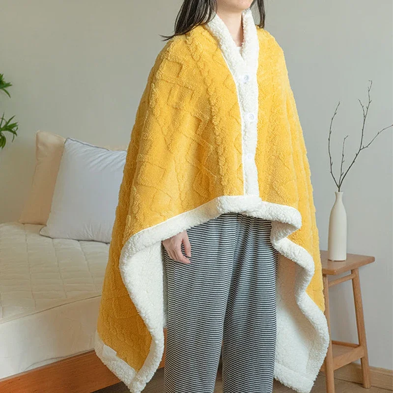 WASART Soft warm coral fleece cape blanket hooded wearable blanket winter fluffy plush outdoor flannel hoodie blanket shawl