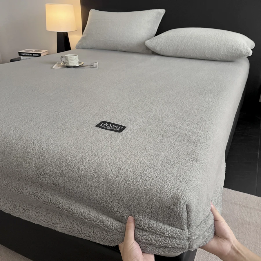 WASART Winter Warm Coral Fleece Fitted Sheet Elastic Mattress Protector Cover Fluffy Plush Couple Bed Linens 150x200 King Size