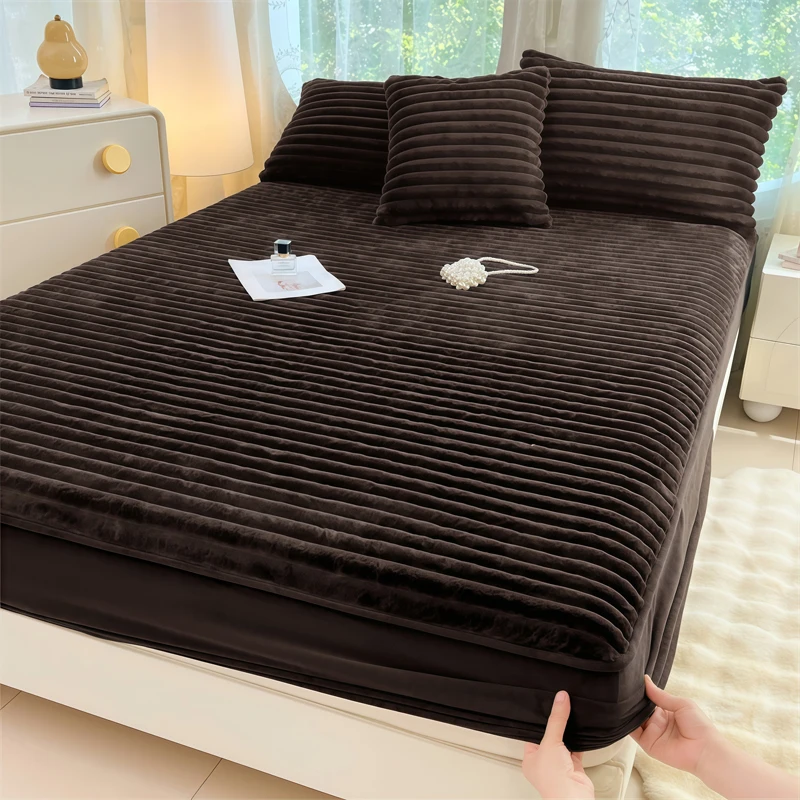 WASART Fluffy Rabbit Plush Fitted Sheet Elastic Mattress Cover Warm Winter Coral Fleece bed linens Luxury Double Bed King Size