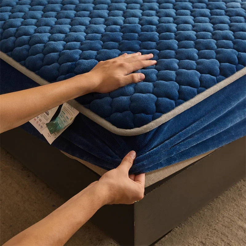 WASART Winter warm coral fleece mattress protector cover king size 2 people double bed elastic fitted sheet style protection pad