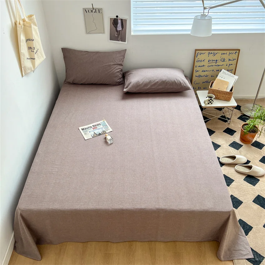100% Pure Cotton Bedsheet 1pc Flat Sheets Nordic Grid Pattern Bed Sheet Soft Comfort Home Textile Without Pillowcase Multi-Size