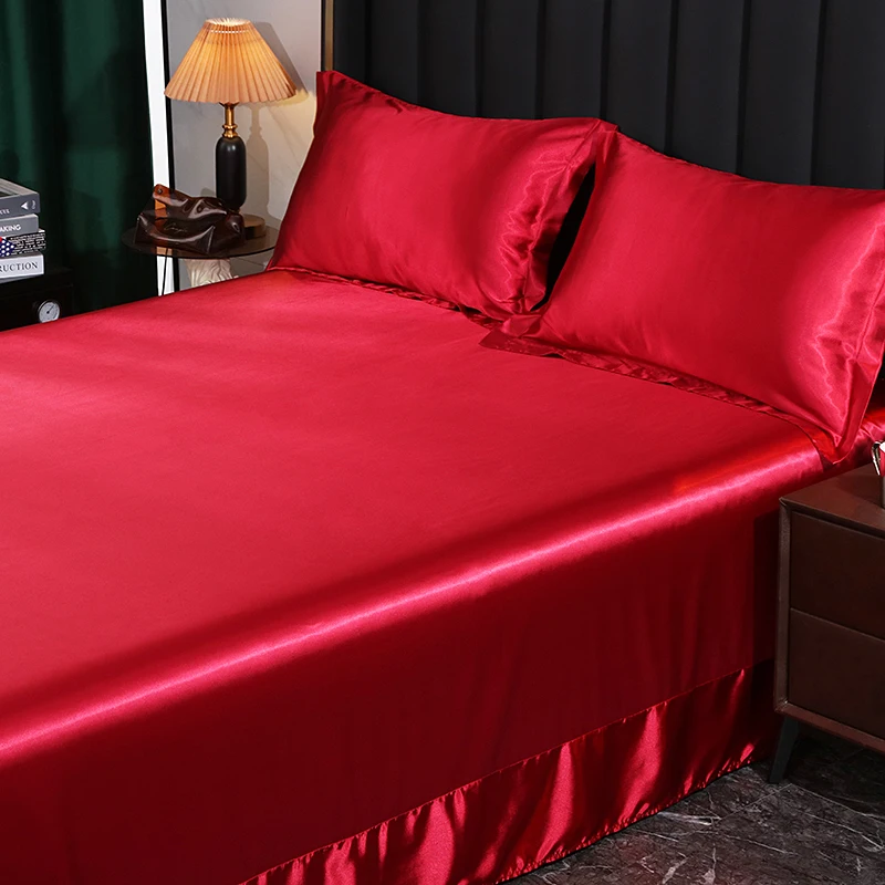 Luxury Bedding with Fitted Sheet Flat Sheet Pillowcase Mulberry Silk Bed Sheets Set Queen King Size Deep Pocket Flat Bedsheets