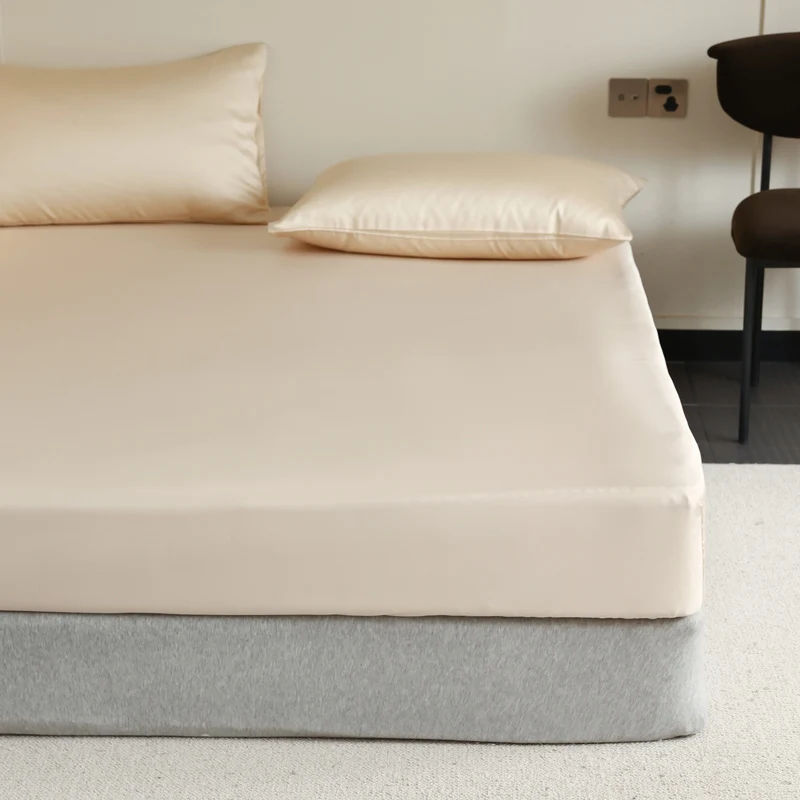 Luxury Mulberry Silk Fitted Bed Sheet with Elastic Bands High End Mattress Cover Customized Bed Cover Smooth Ultra Soft Bedding