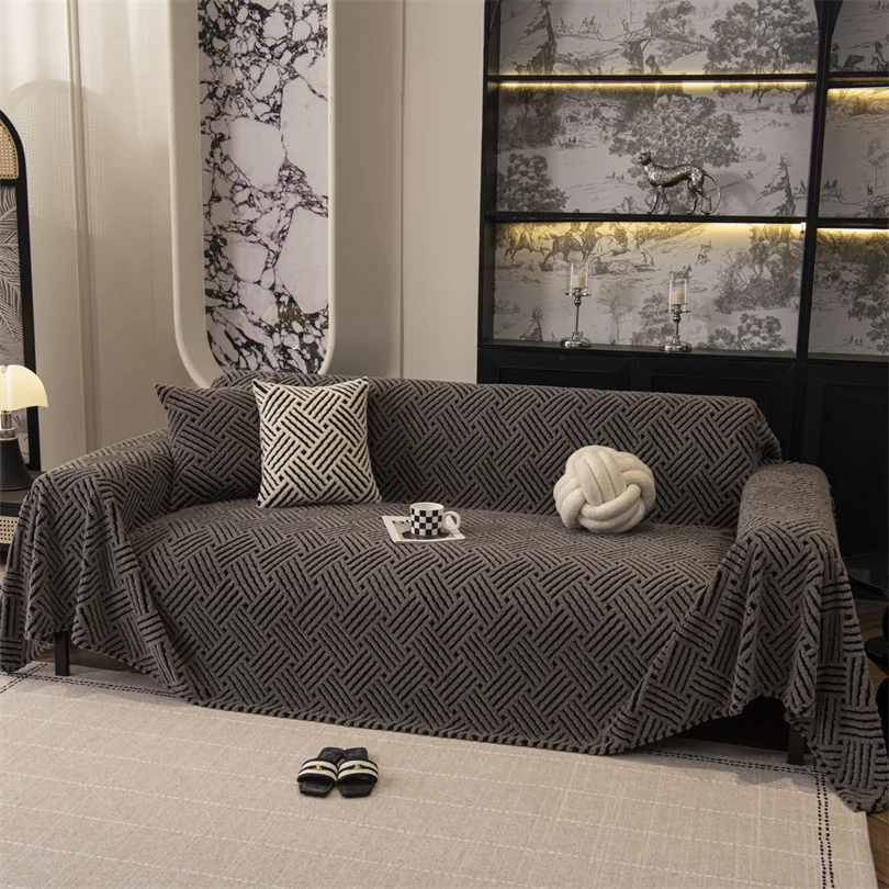Fleece Plush Sofa Cover Cloth Thickne Anti-Slip Sofa Towel Geometric Style Couch Seat Cushion Cover Full Coverage Velvet Blanket