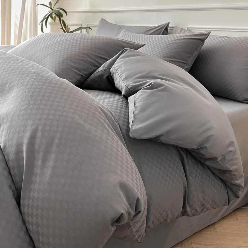 100% Cotton Jacquard Weave Luxury Bedding Set Solid Queen King Size Duvet Cover Flat/Fitted Bed Sheets Set Pillowcase Bed Linens